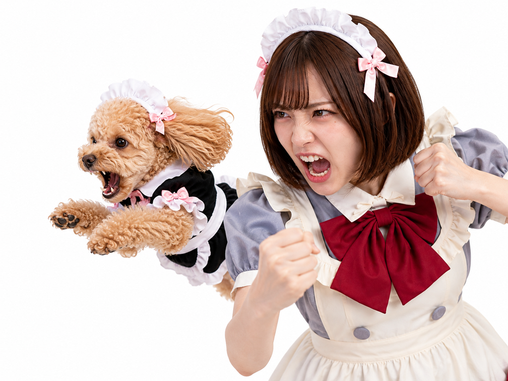 党内親中派の祝電に怒りをあらわにするまみと、牙をむいて飛びかかるきなこ